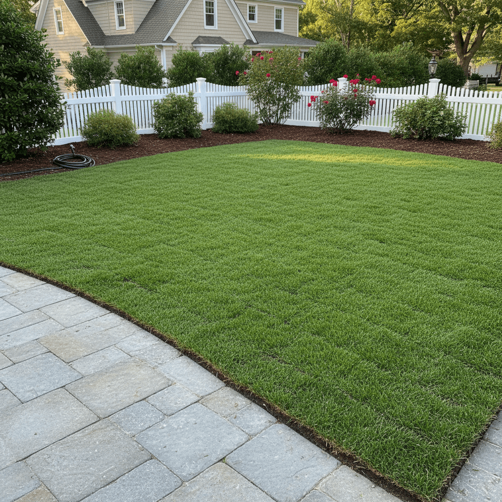 Freshly laid sod with clean, crisp edges