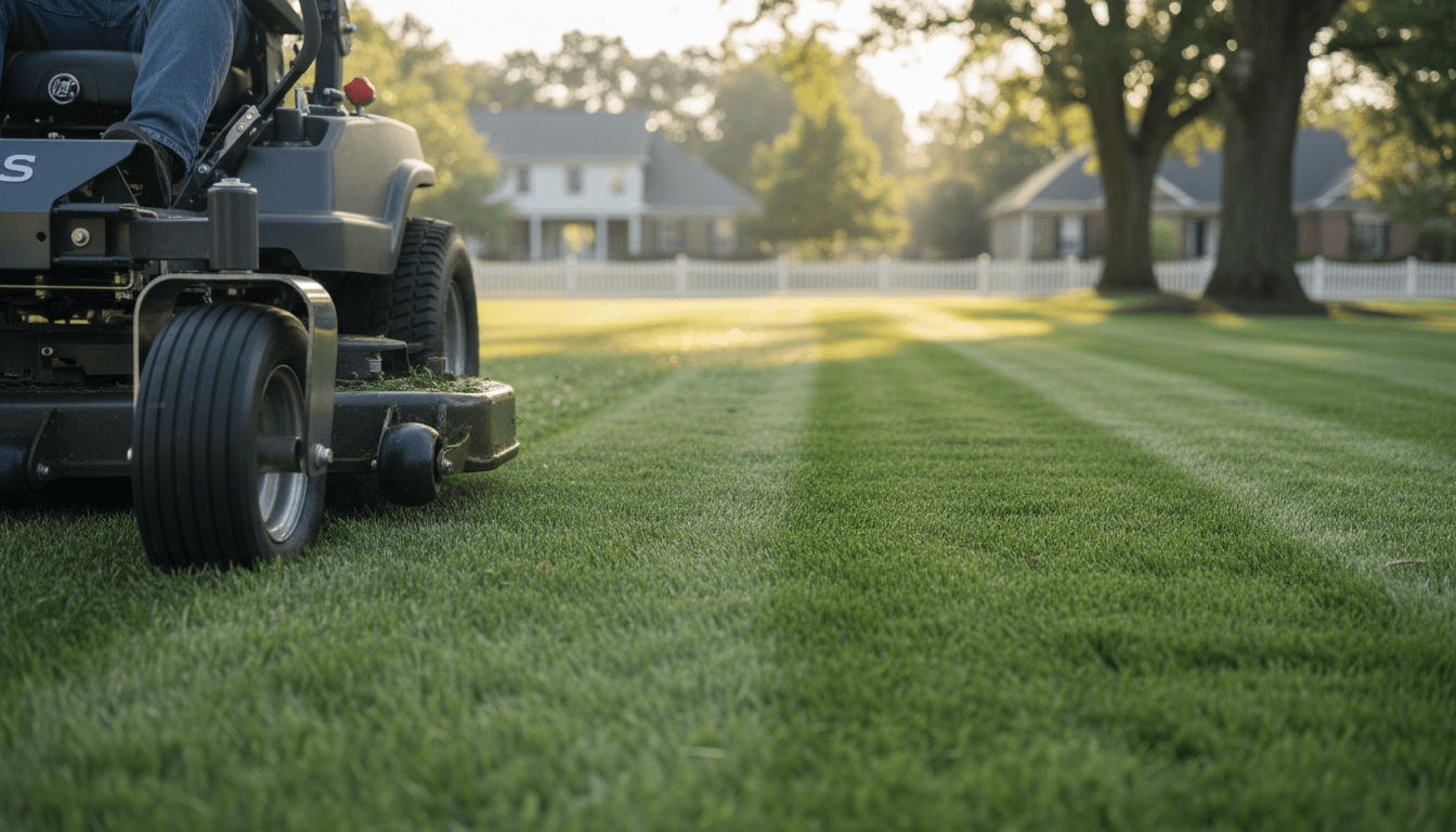 Freshly mowed lawn with crisp stripes